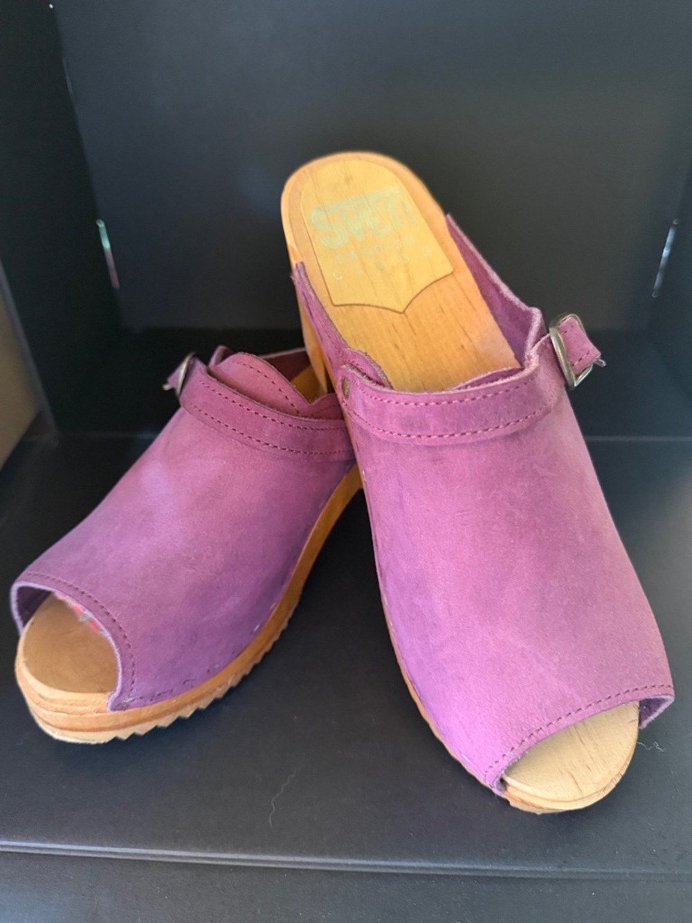 NWOT Sven Swedish Purple/Mauve Suede Open-Toe Clogs, with Sling Back